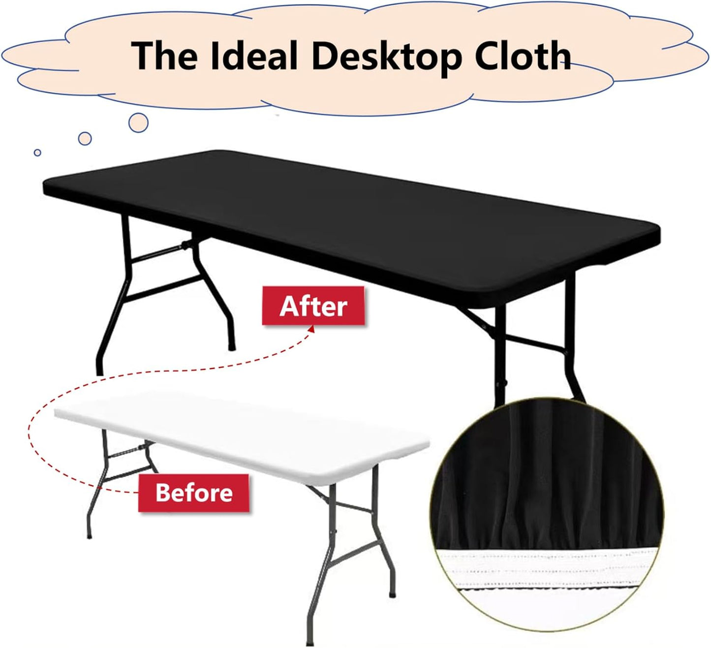 Mantel rectangular elástico de poliéster reutilizable 6 pies negro