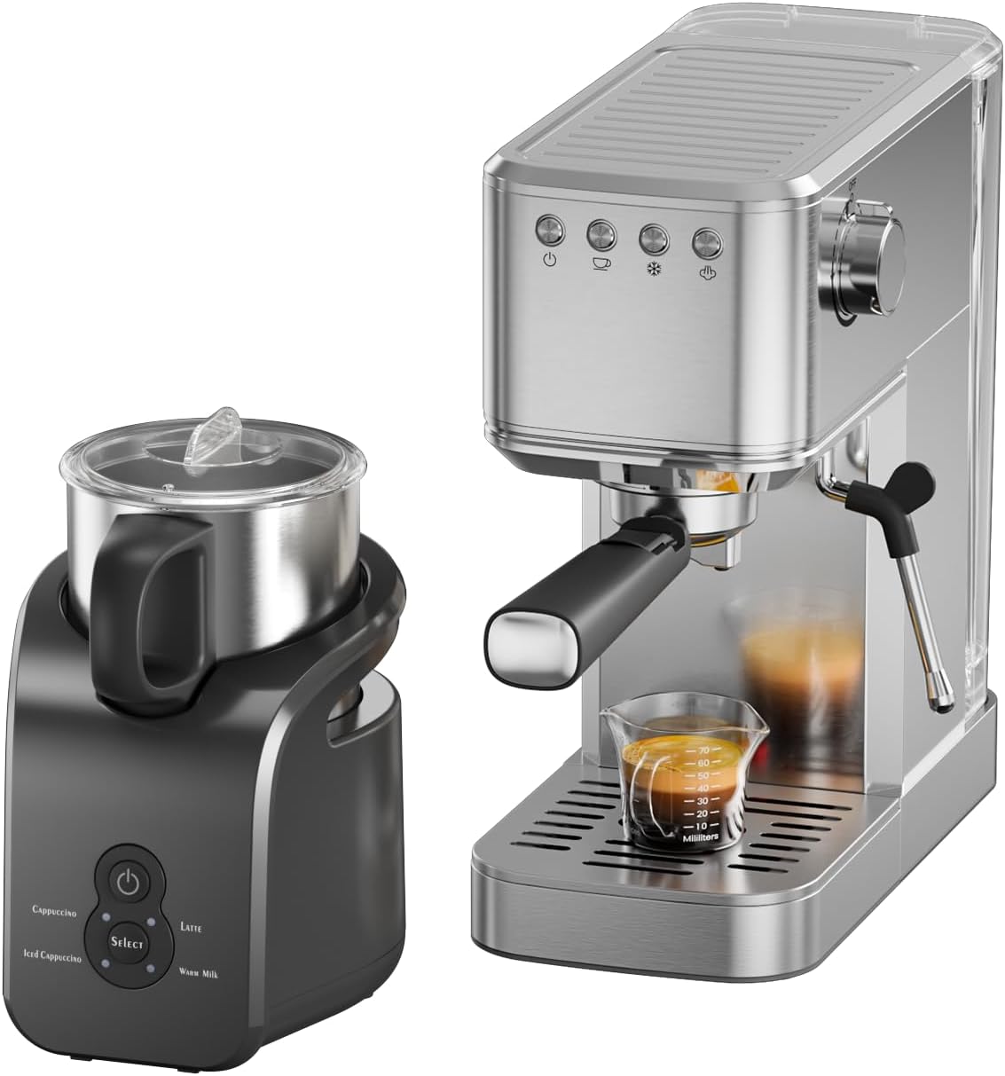 Cafetera Espresso 1450W con Vaporizador Leche Acero Inox
