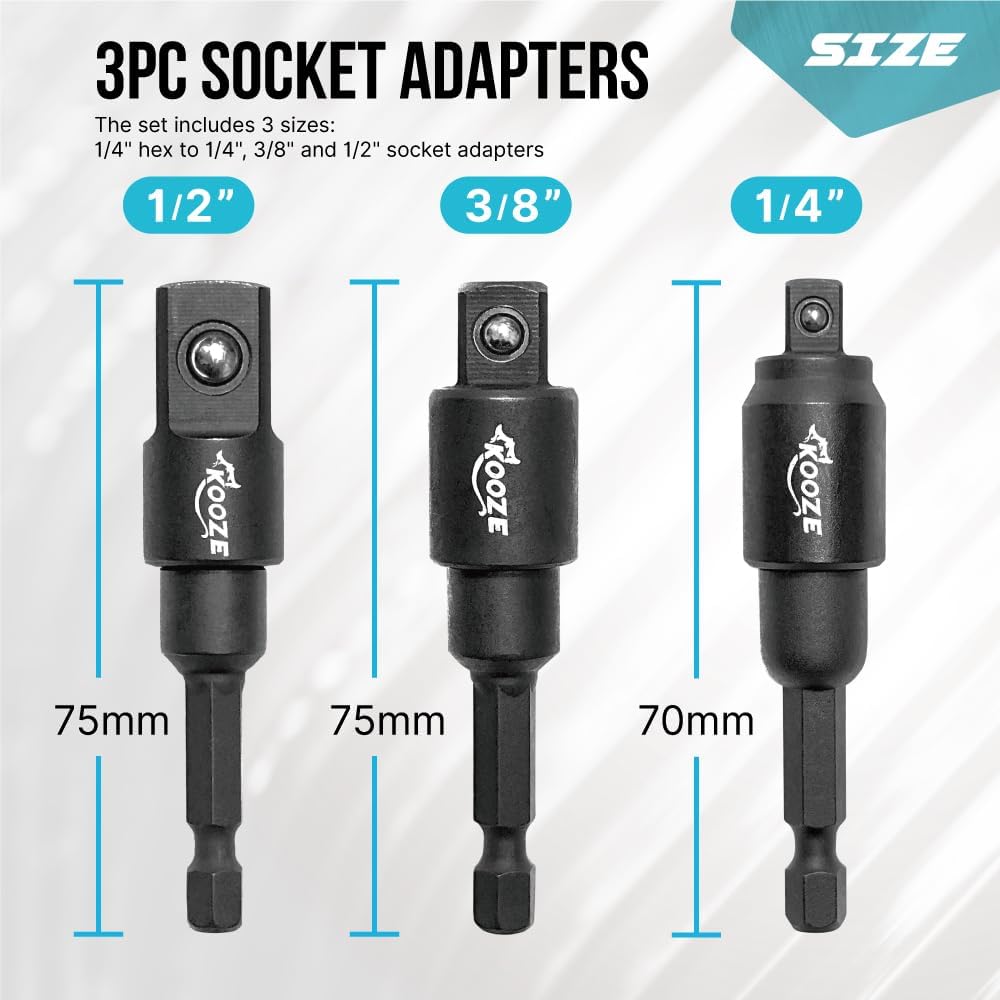 Juego 3 adaptadores enchufe impacto 1/4 3/8 1/2 acero S2