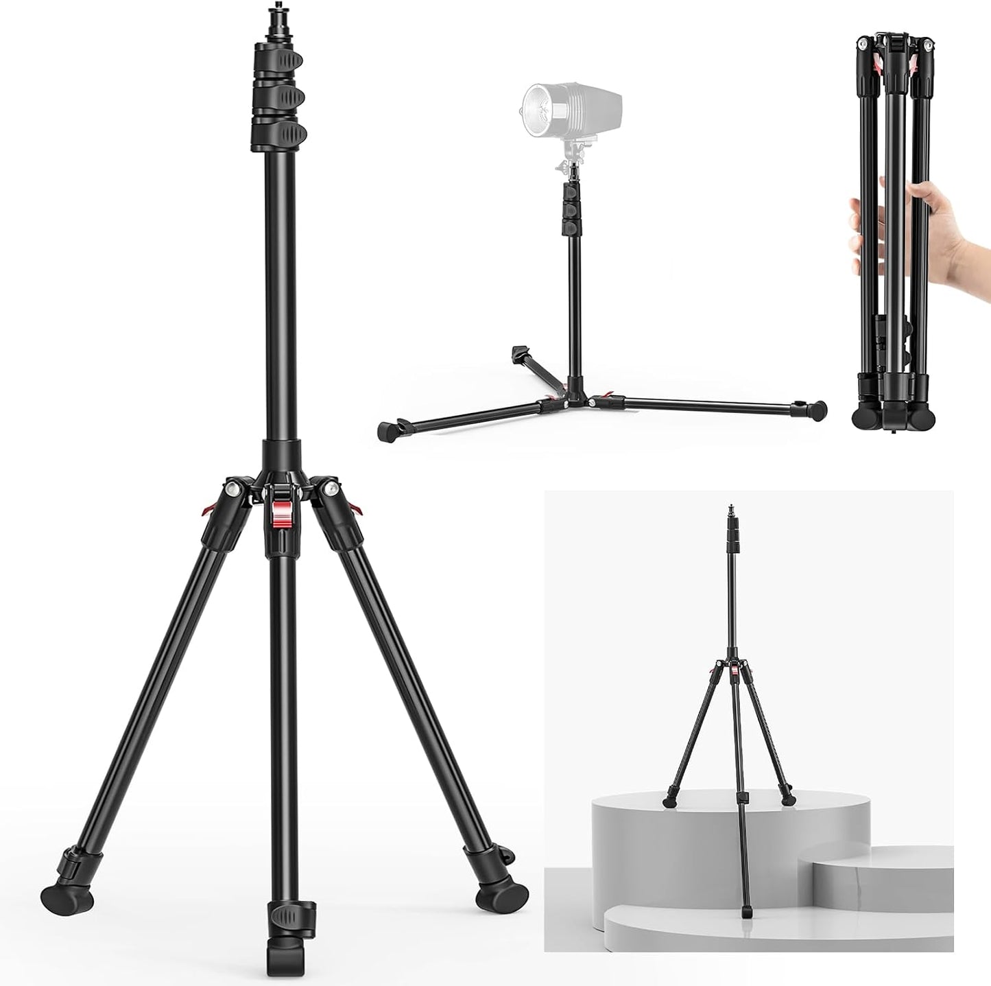 Soporte luz trípode aluminio ajustable 1/4 pulg 6.6lb plegable