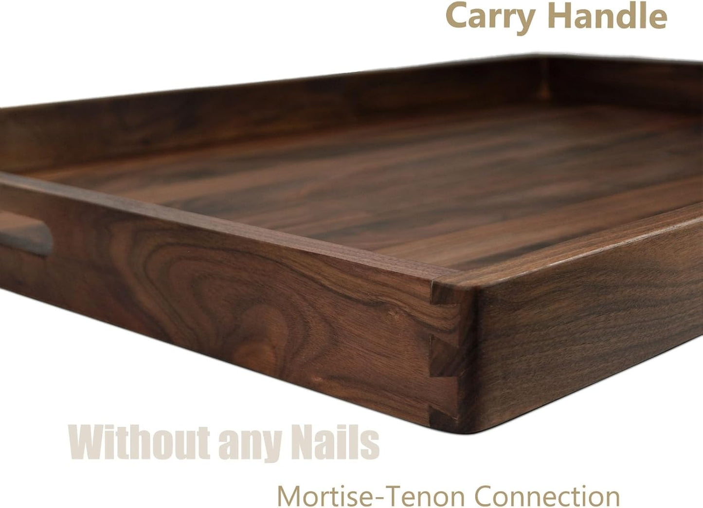 Bandeja otomana rectangular de madera negra con asas para servir té y café
