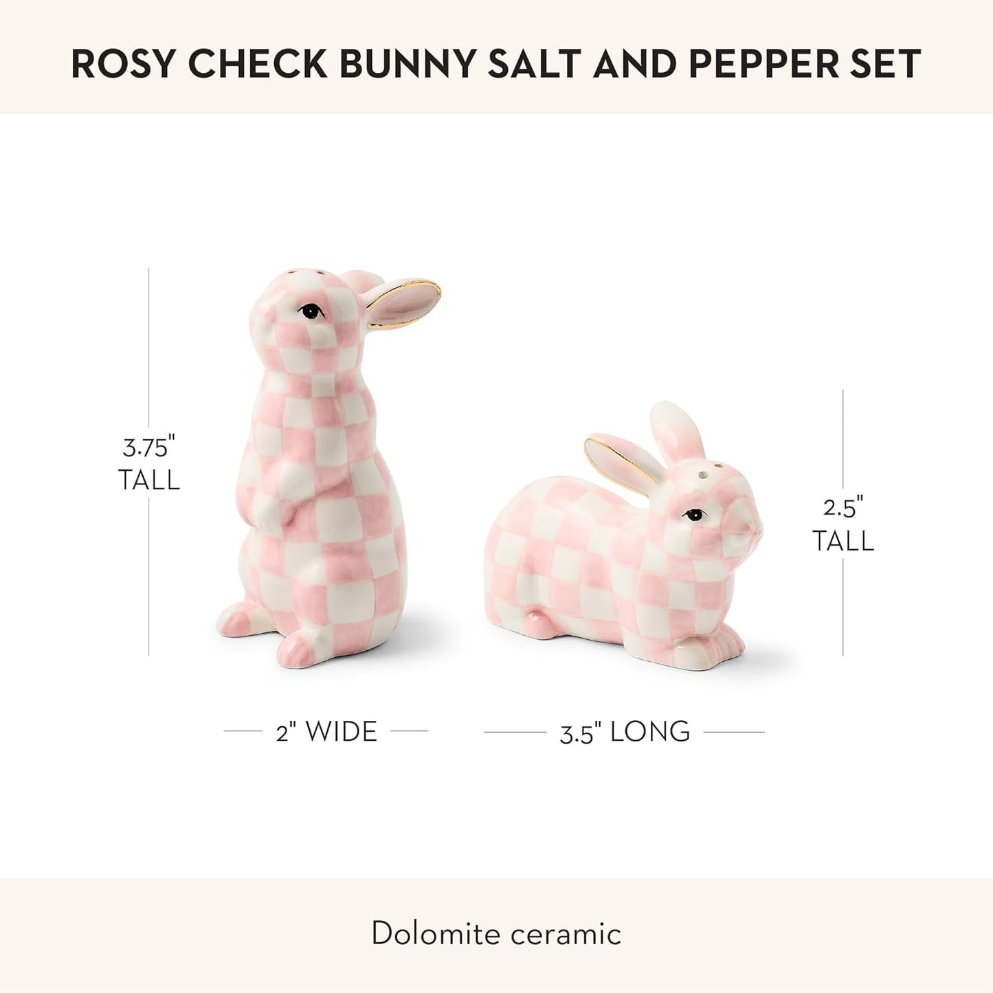 Set 2 Salero Pimentero Cerámica Conejo Rosa Blanco