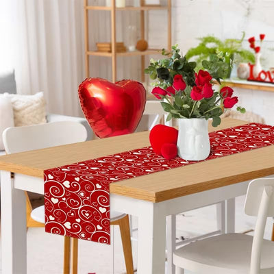 Camino mesa rojo corazón arabesco 13x72pulg