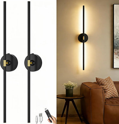 Lámpara pared inalámbrica 10000mAh set 2 control tactil 31.5pulg negro
