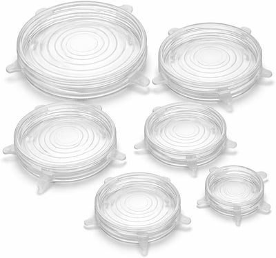 Tapas elásticas de silicona sin BPA paquete de 6 transparentes para alimentos
