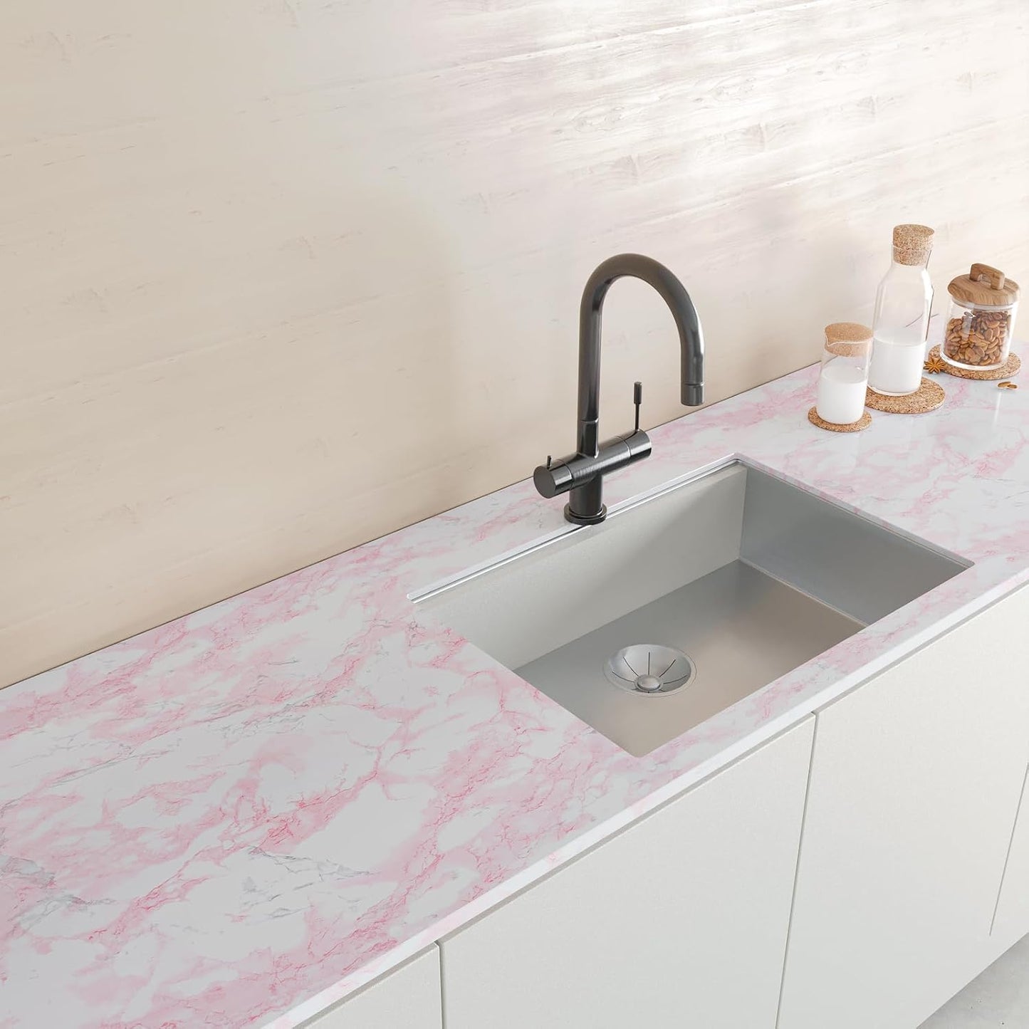 Papel tapiz autoadhesivo de mármol rosa 12x100" impermeable