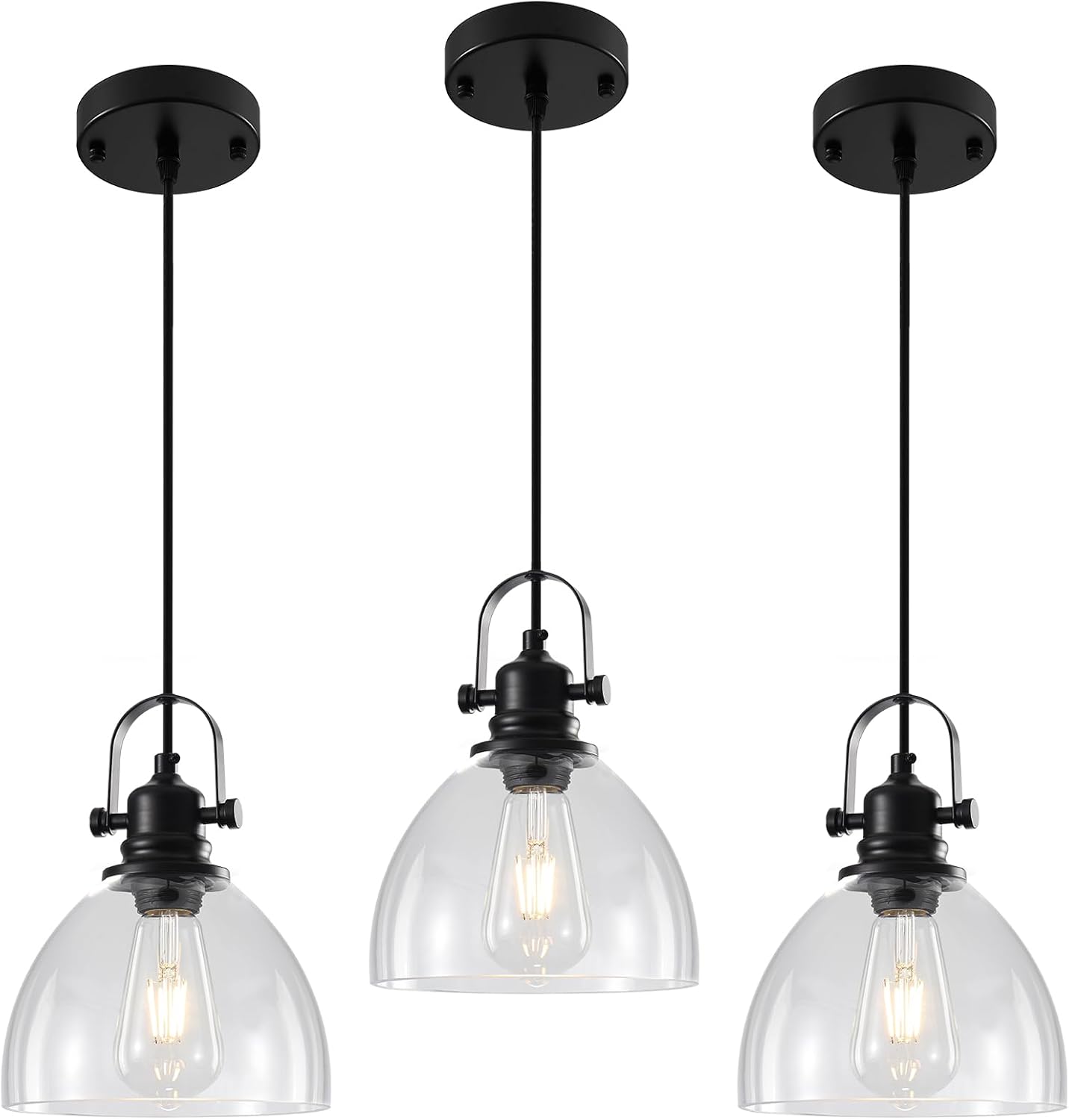 Lámpara colgante isla cocina 7.5pulg set 3 negra cristal