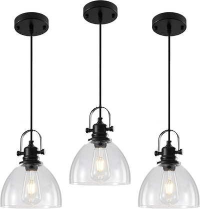 Lámpara colgante isla cocina 7.5pulg set 3 negra cristal