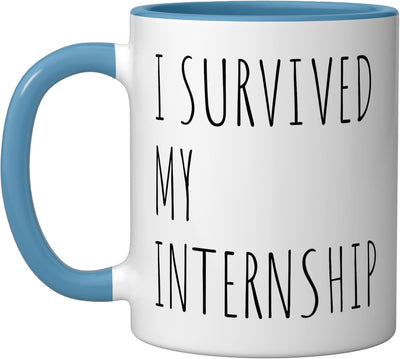 Taza Cerámica Frase Internship Sobreviví Azul/Blanco