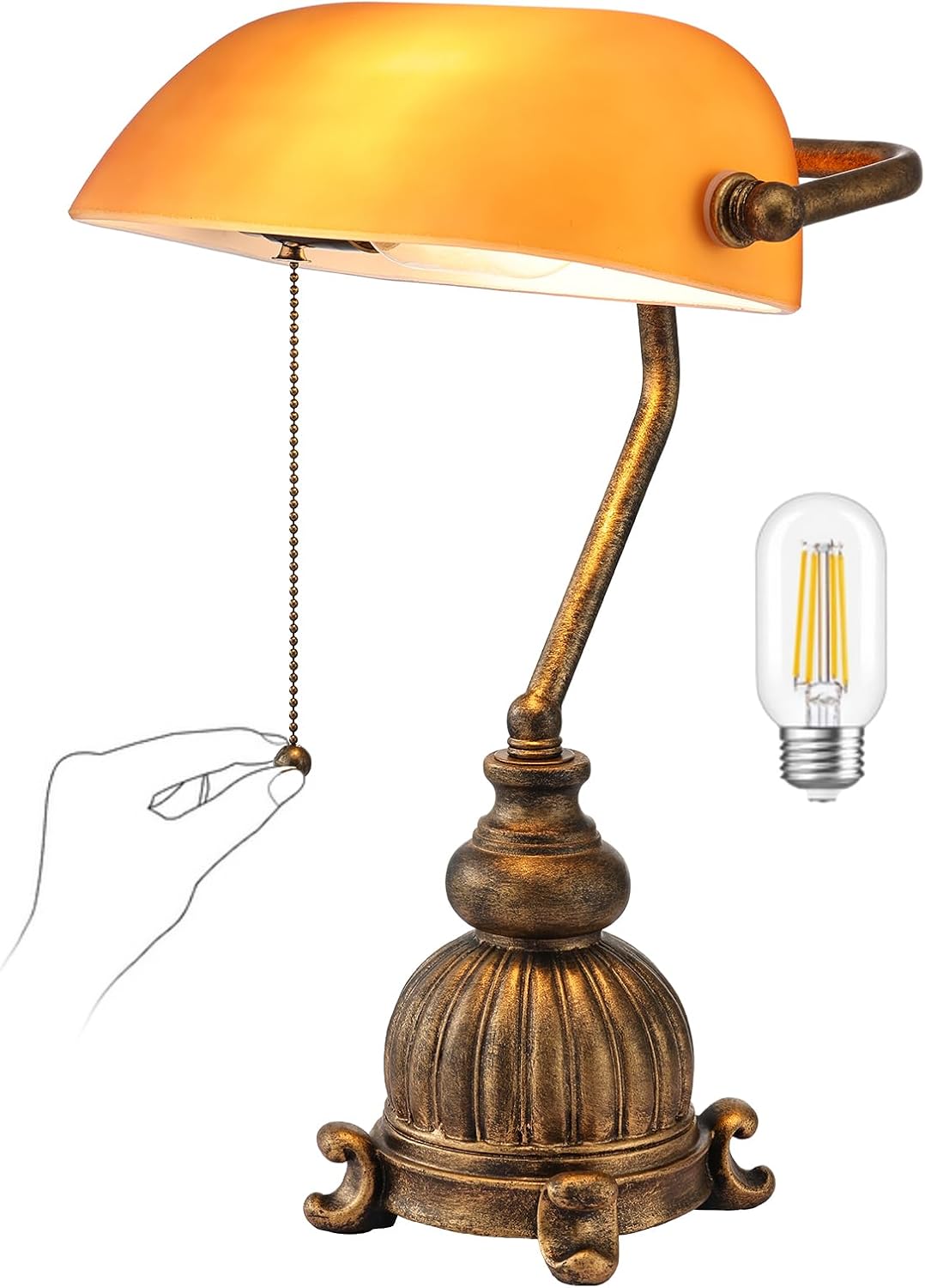 Lámpara escritorio cristal ámbar interruptor cadena enchufable LED