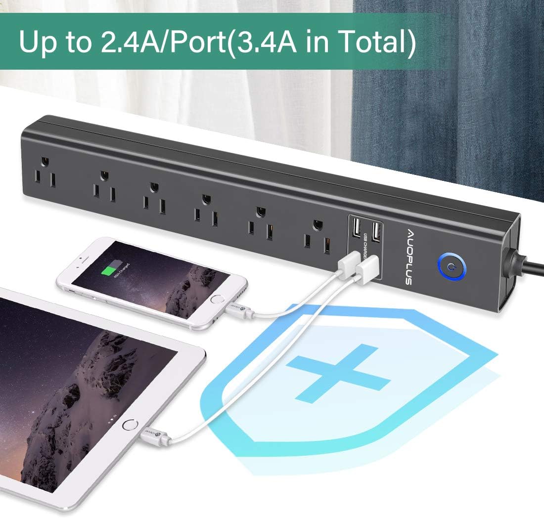 Regleta alimentación 6 salidas CA 4 puertos USB