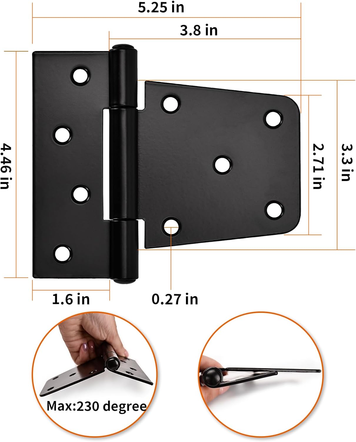 Bisagras hierro negro 3.5pulg para puerta granero