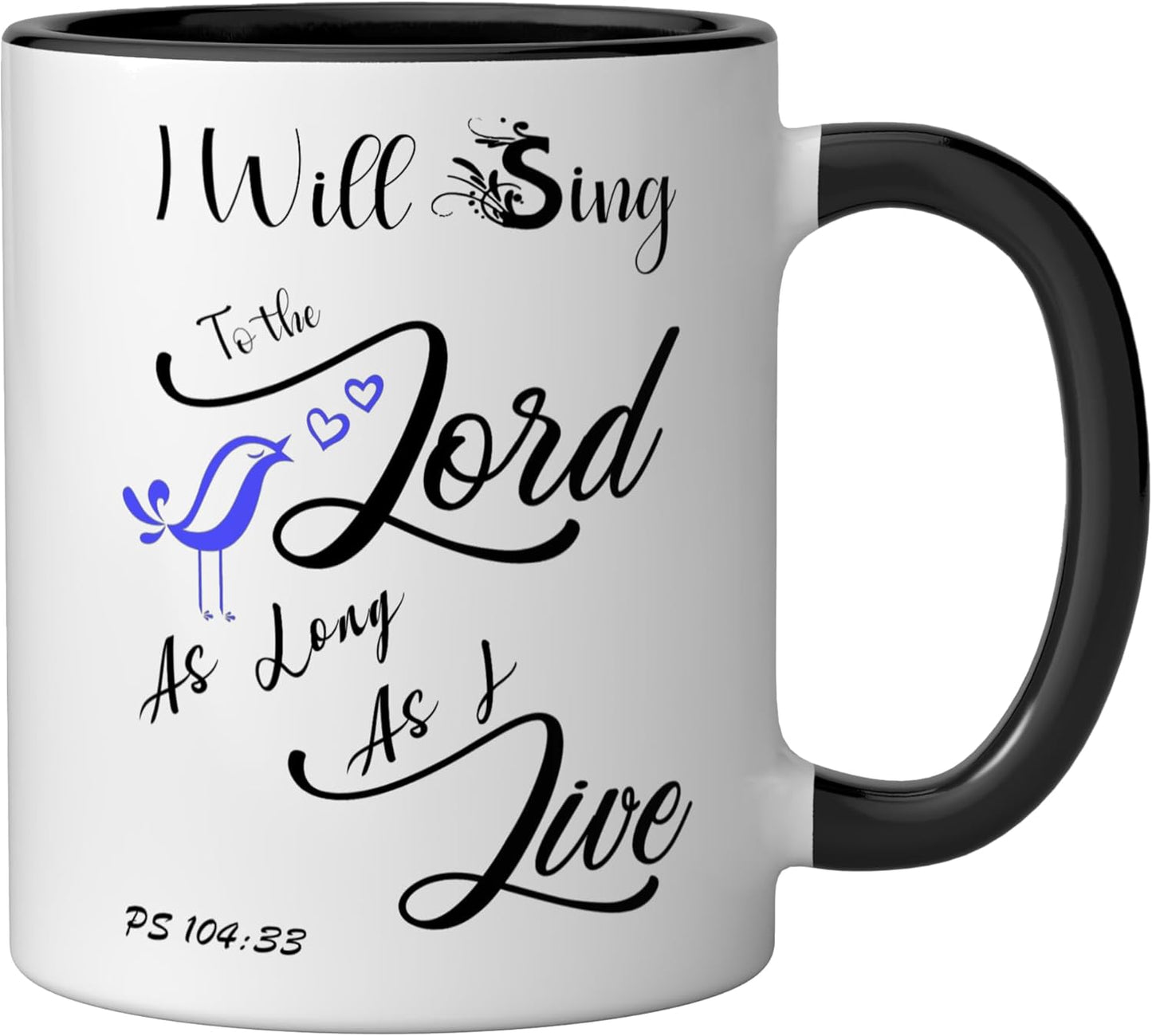 Taza cerámica Salmo 104:33 negro y blanco