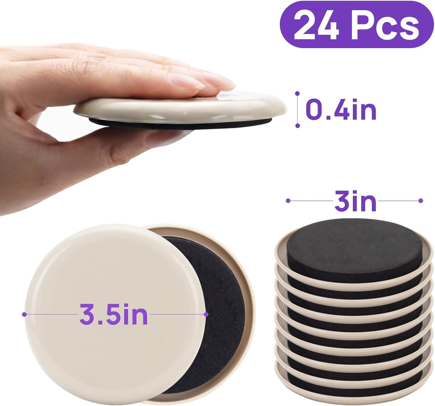 24 Deslizadores Muebles Plástico 3.5pulg Resistentes
