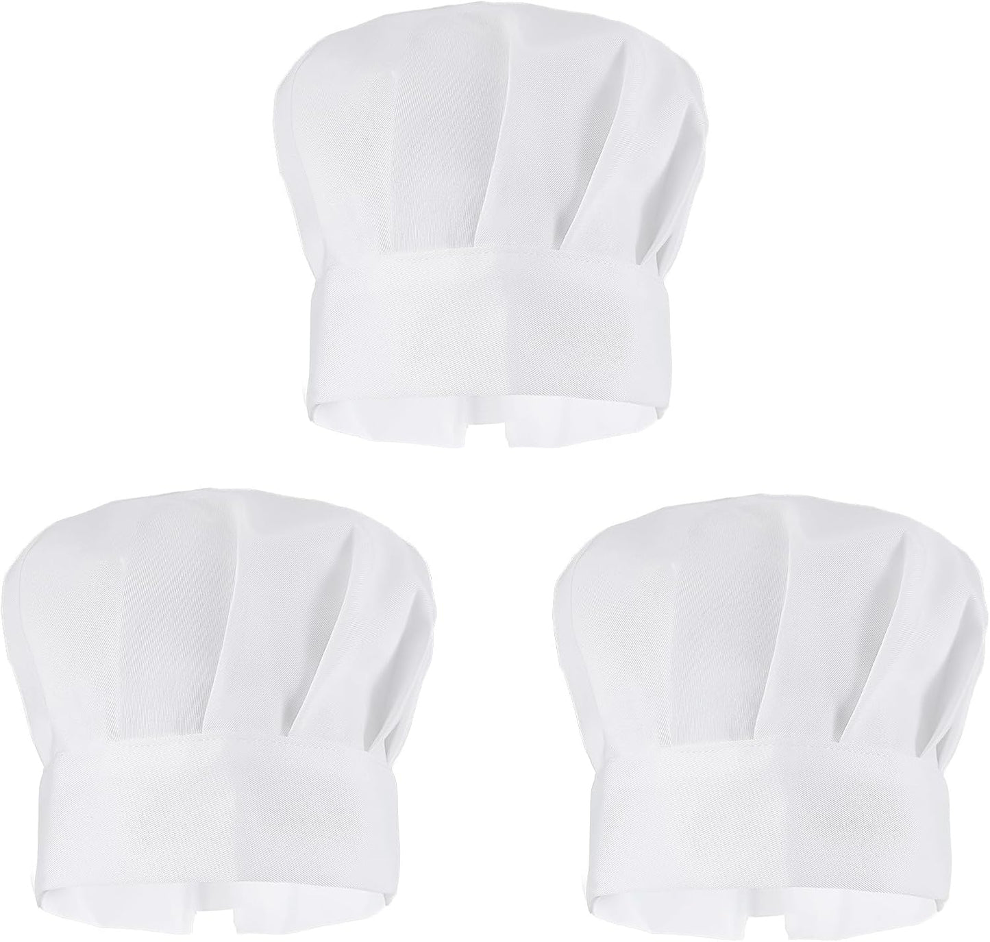 3 sombreros de chef elásticos de algodón blanco ajustables para hombre y mujer