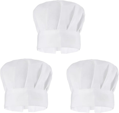 3 sombreros de chef elásticos de algodón blanco ajustables para hombre y mujer
