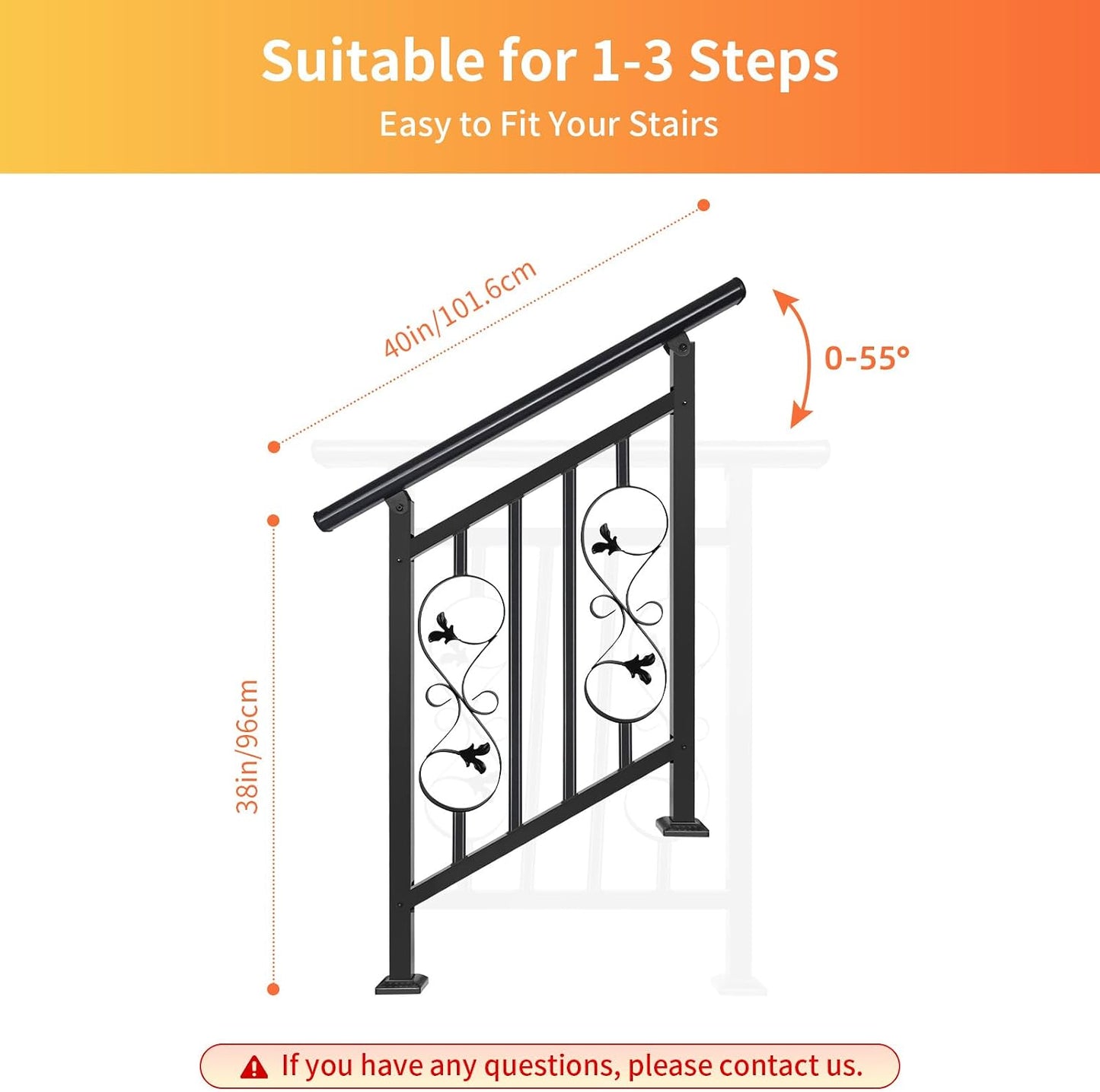 Pasamanos hierro forjado negro ajustable escalones