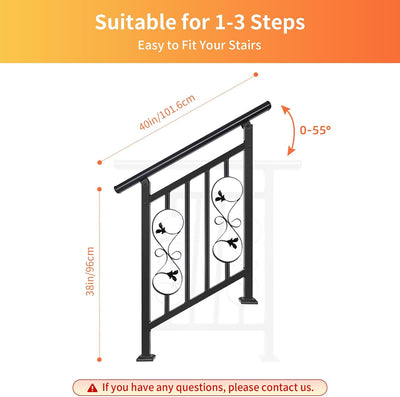 Pasamanos hierro forjado negro ajustable escalones