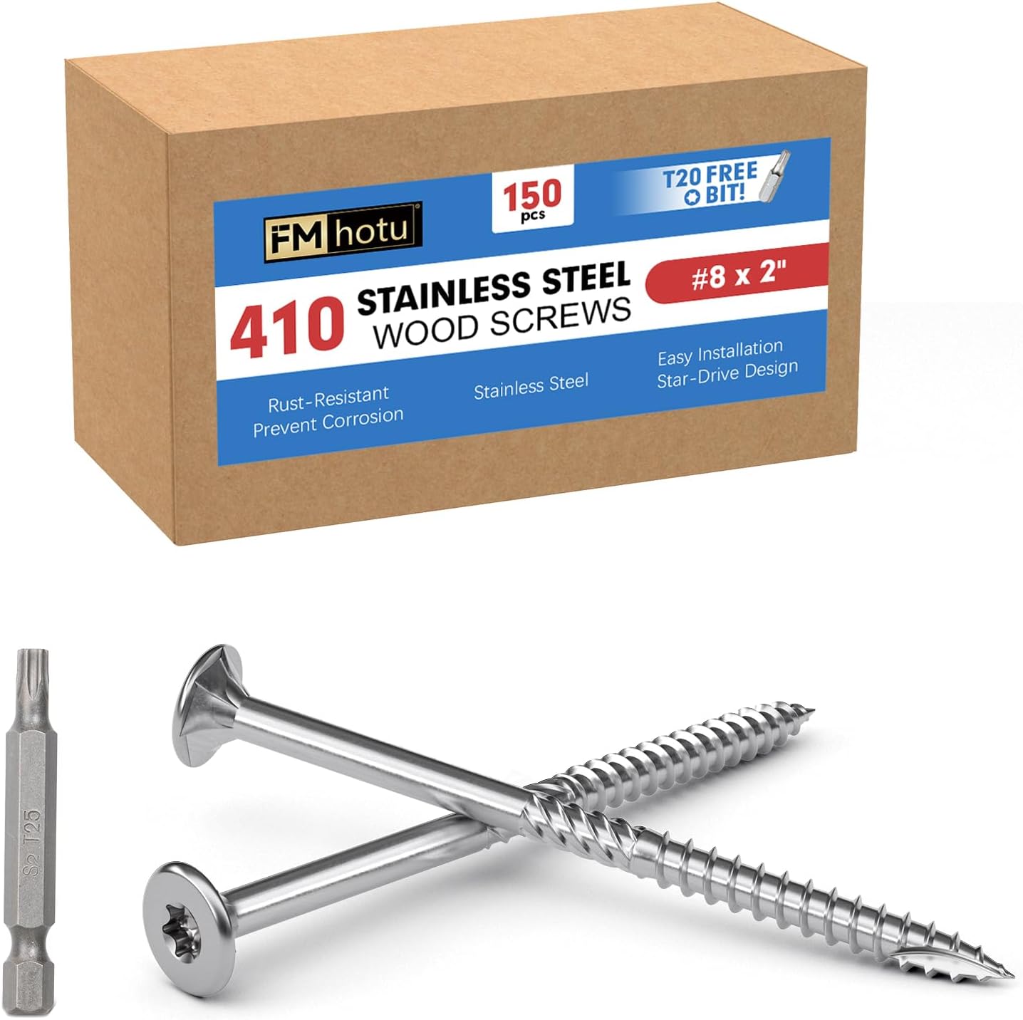 Tornillos cubierta acero inox T20 Star Bit resistente corrosión