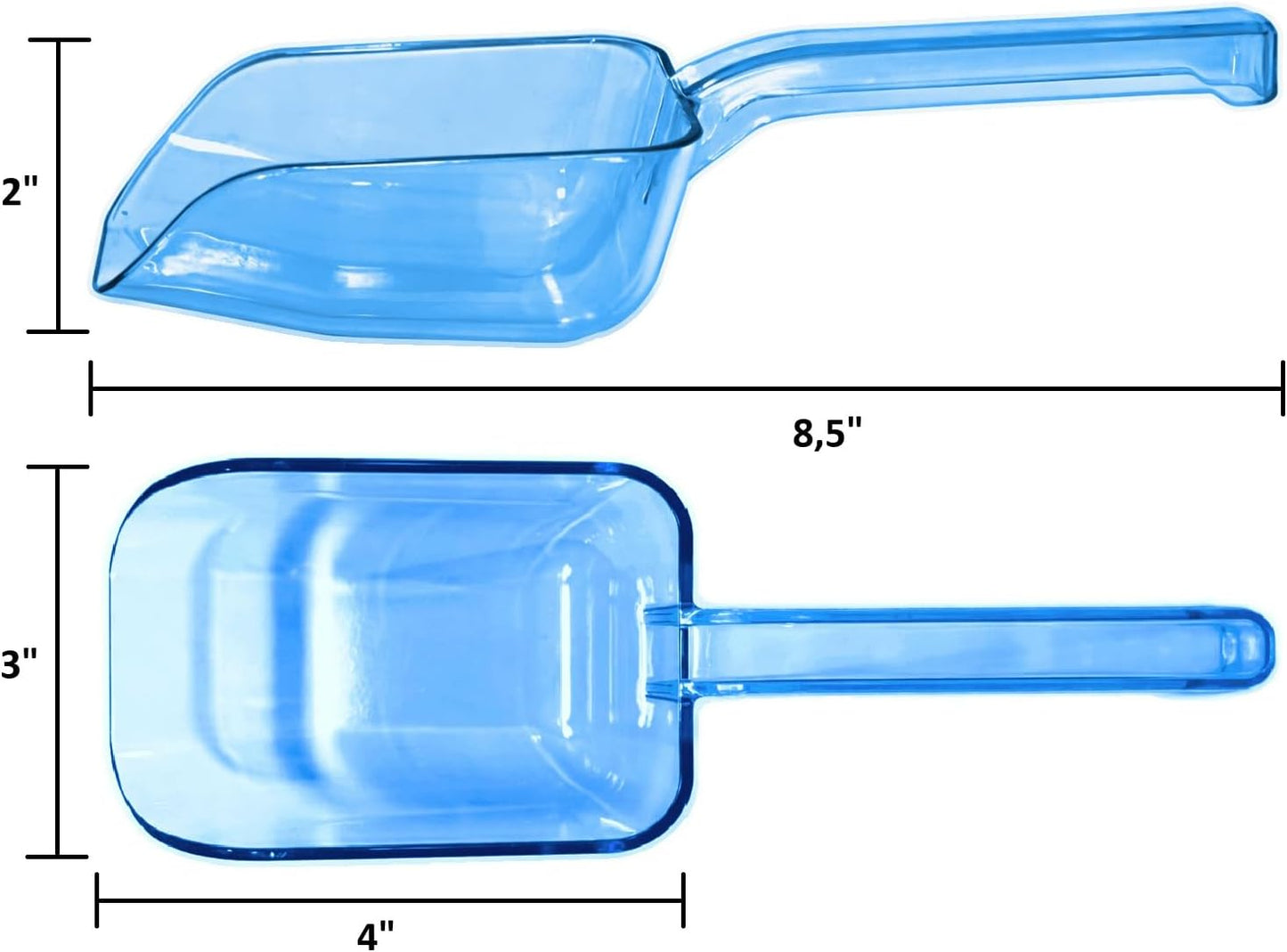 Cuchara de hielo de plástico paquete 2 unidades 8 oz azul transparente