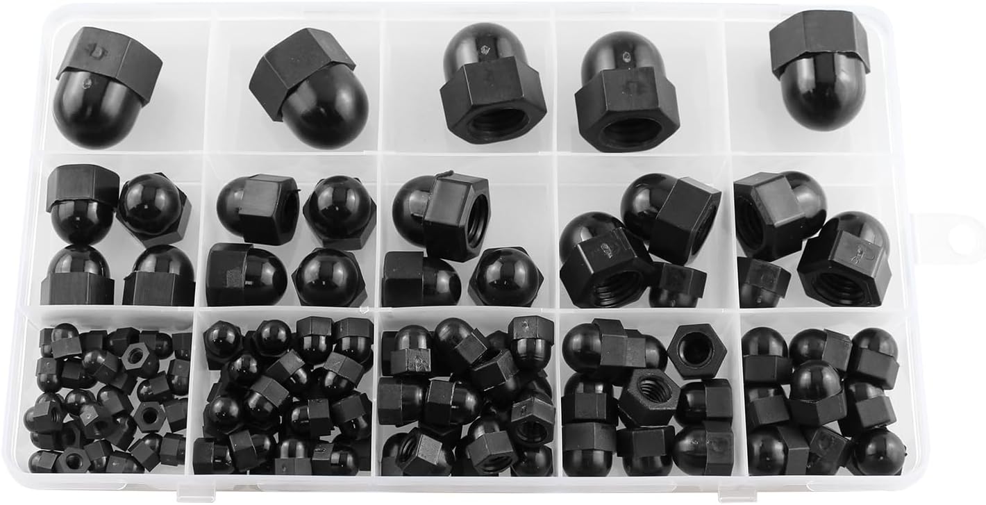 Set 120 tuercas hexagonales nailon negro M3-M12
