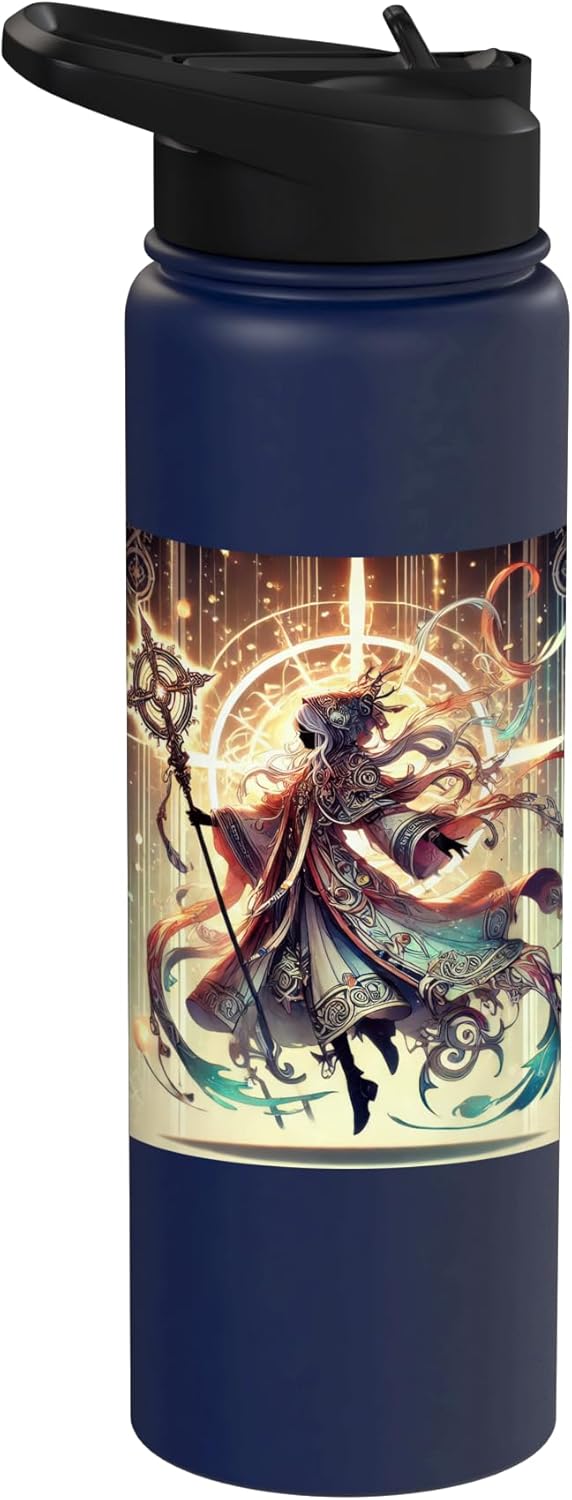 Botella de agua aislada de acero inoxidable Arcano Mago Fantasía