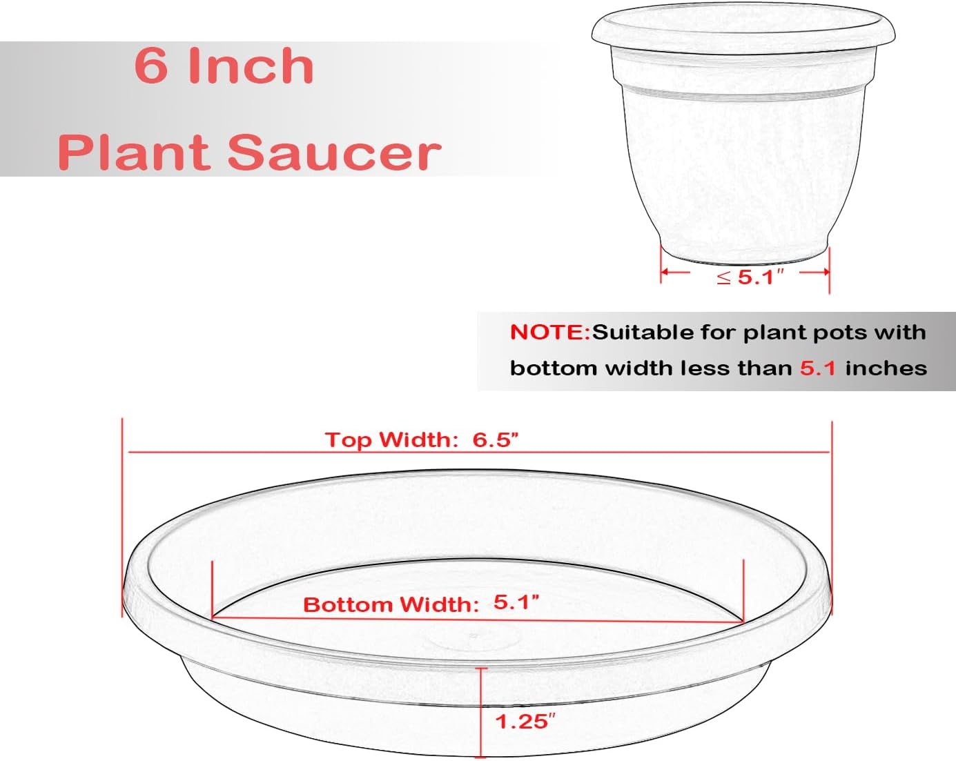 5 Platillos Plástico para Plantas 6-20pulg Resistentes