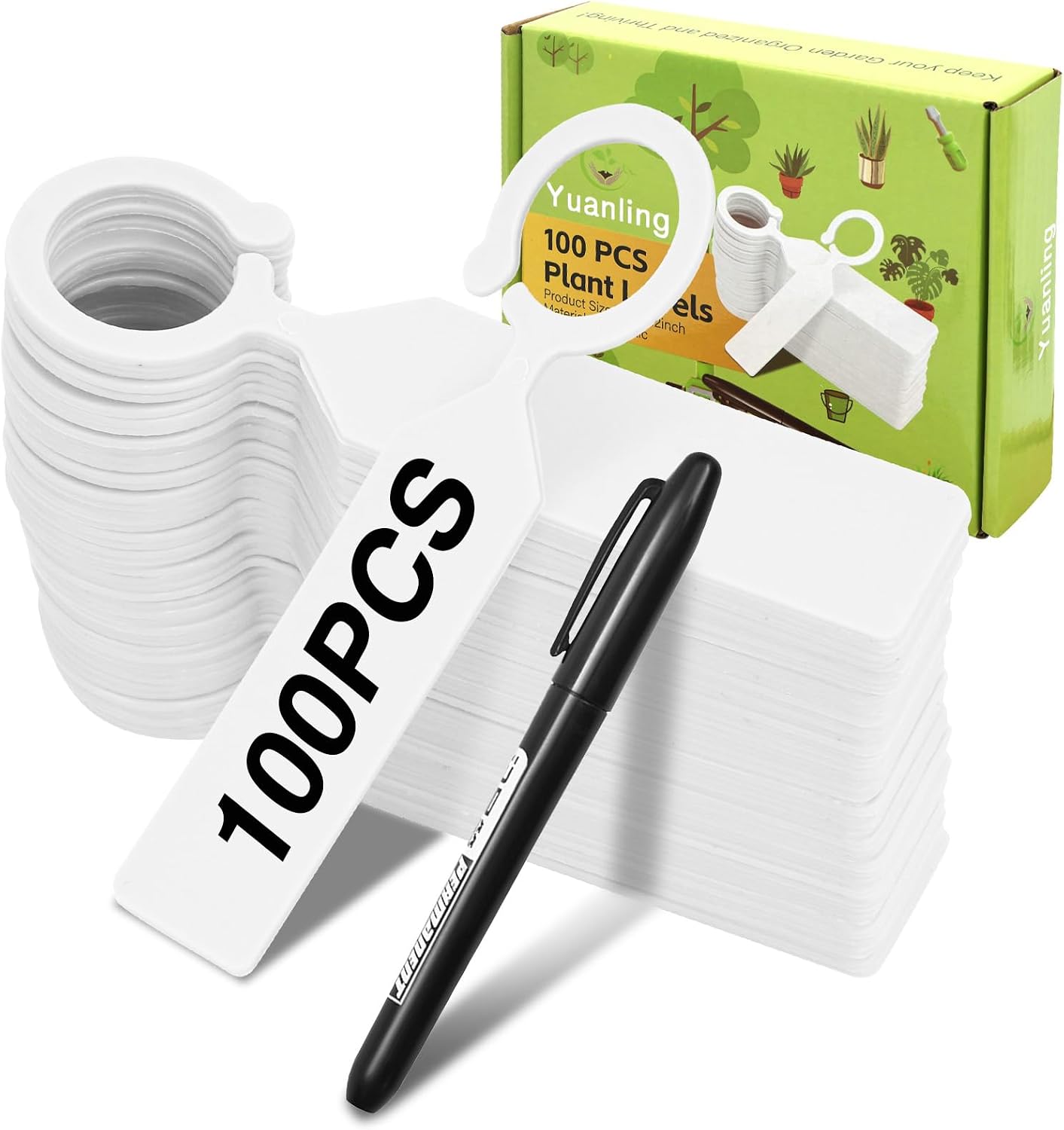 100 Etiquetas Plástico Impermeables Jardín Blanco