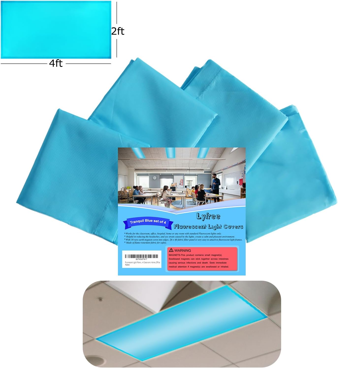 Filtros luz fluorescente 4x2ft 4uds azul tranquilo
