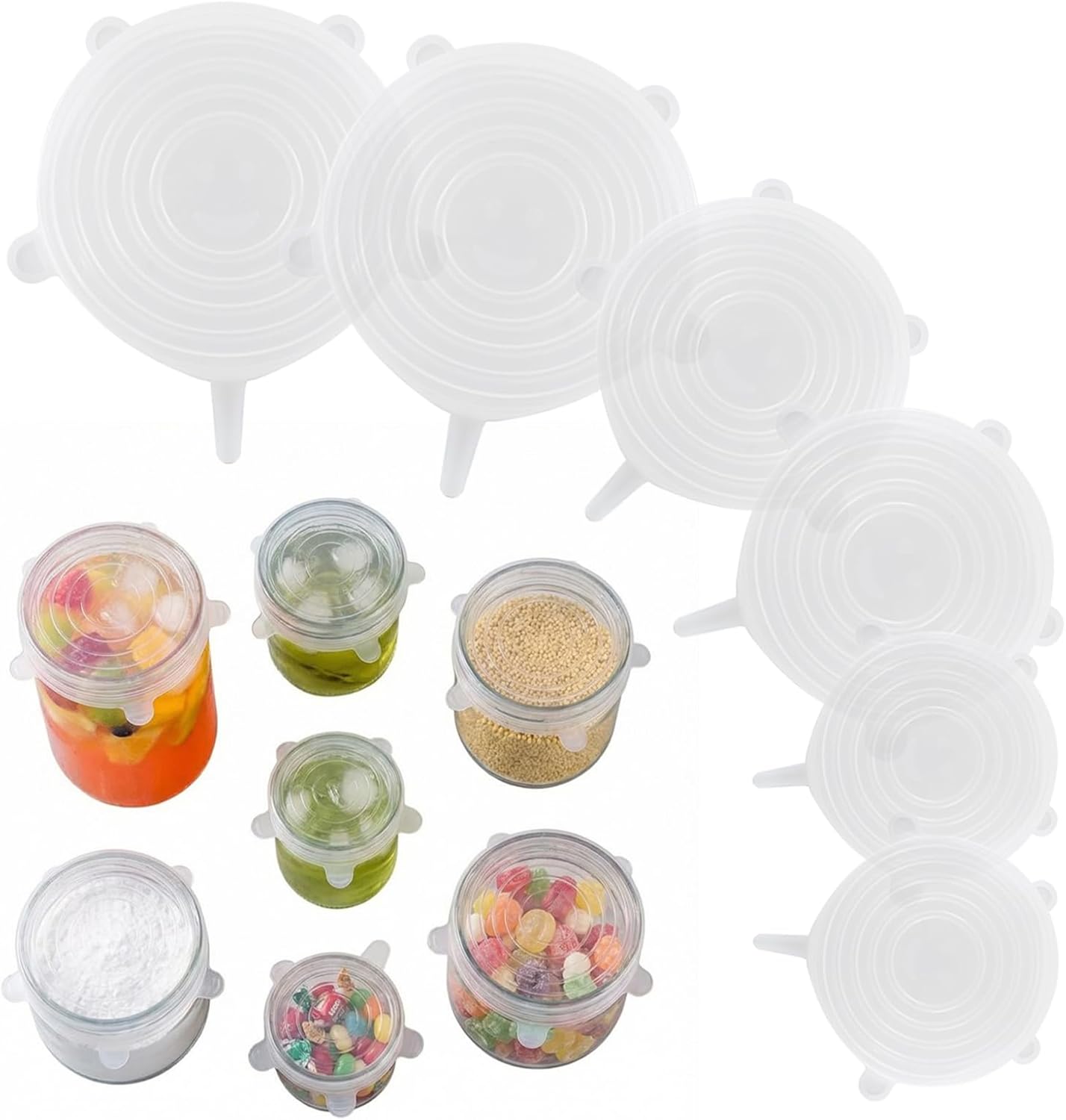 6 Pzas Tapas Silicona Flexibles para Alimentos y Recipientes