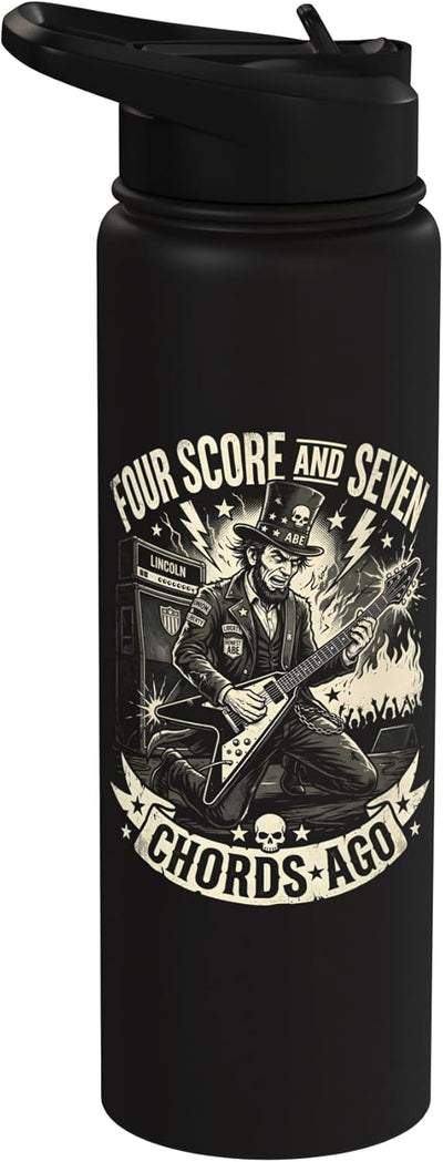 Botella de agua acero inoxidable sin BPA con diseño Abraham Lincoln tocando guitarra eléctrica