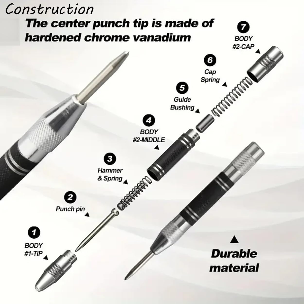 Punzón central automático 5pulg ajustable para vidrio plástico