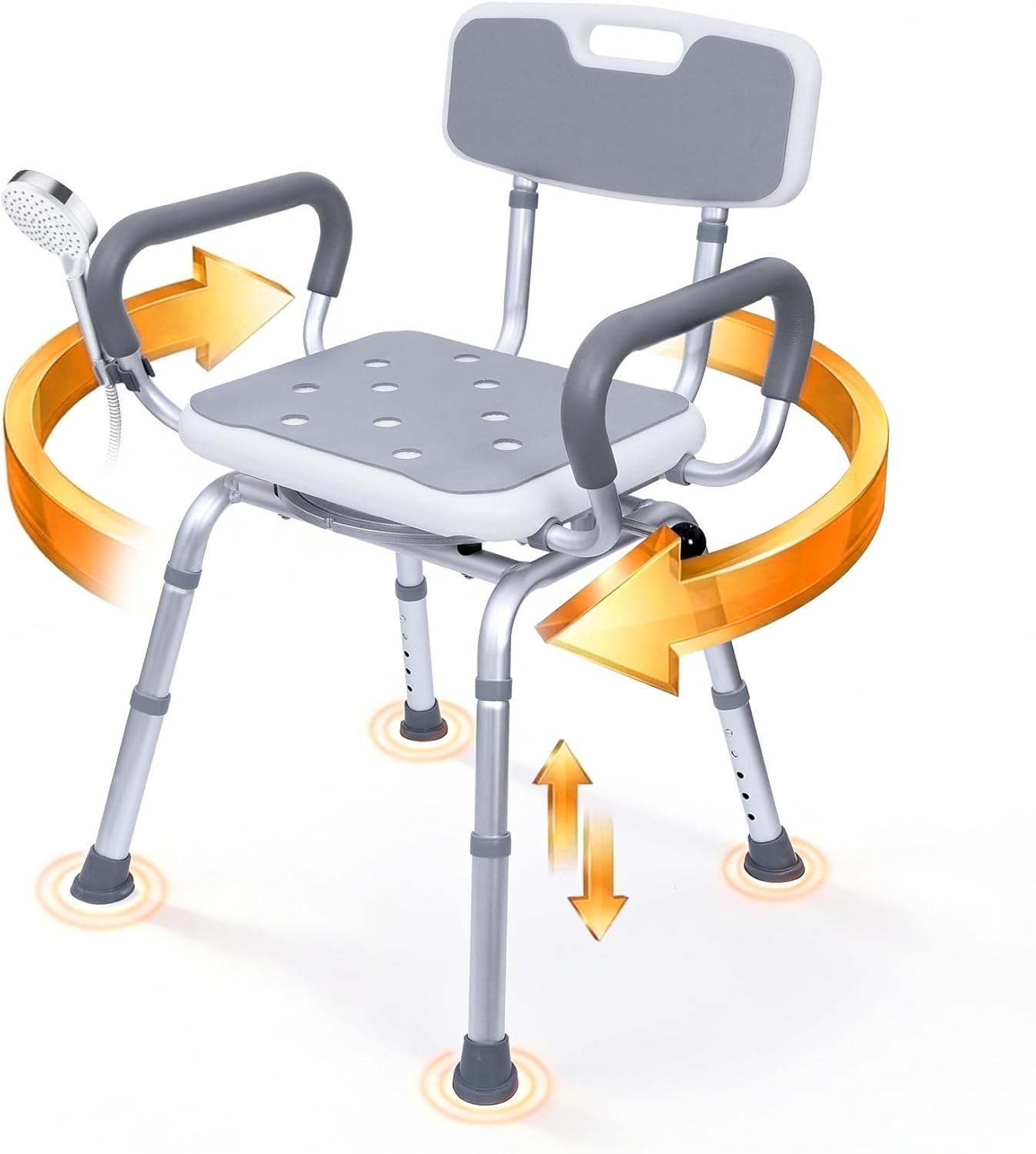 Silla ducha giratoria con respaldo ajustable para ancianos