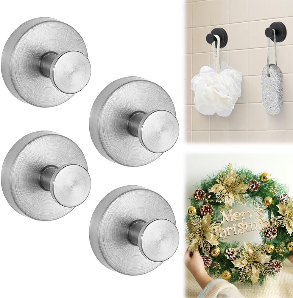 4 Ganchos Ventosa Para Coronas Puerta Ducha Baño Pared Cristal