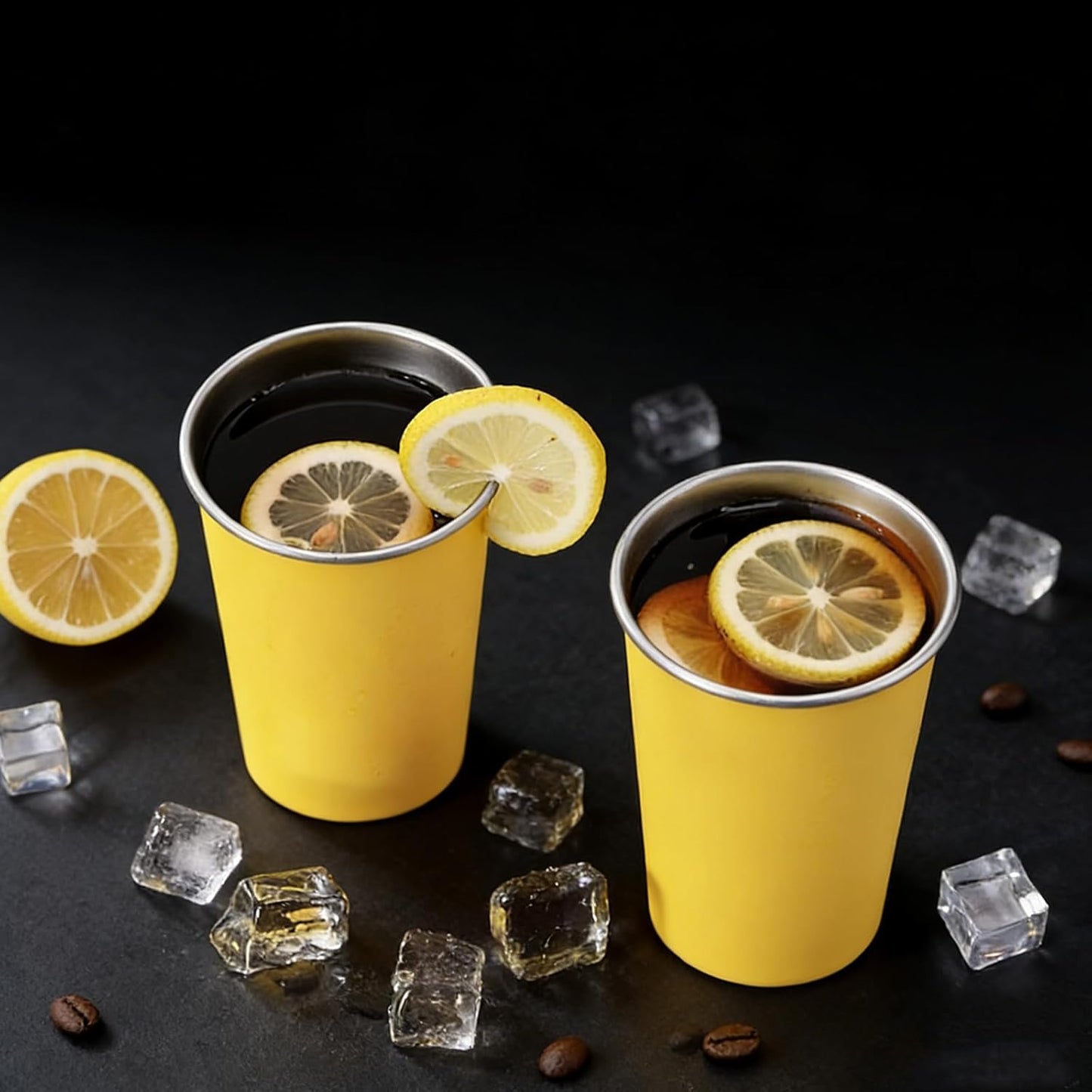 Set 4 Vasos Acero Inox Apilables Reutilizables Amarillo