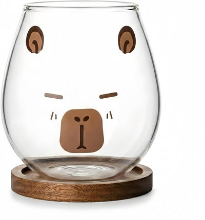 Vasos de cristal Capybara con tapa de madera para café, té y decoración