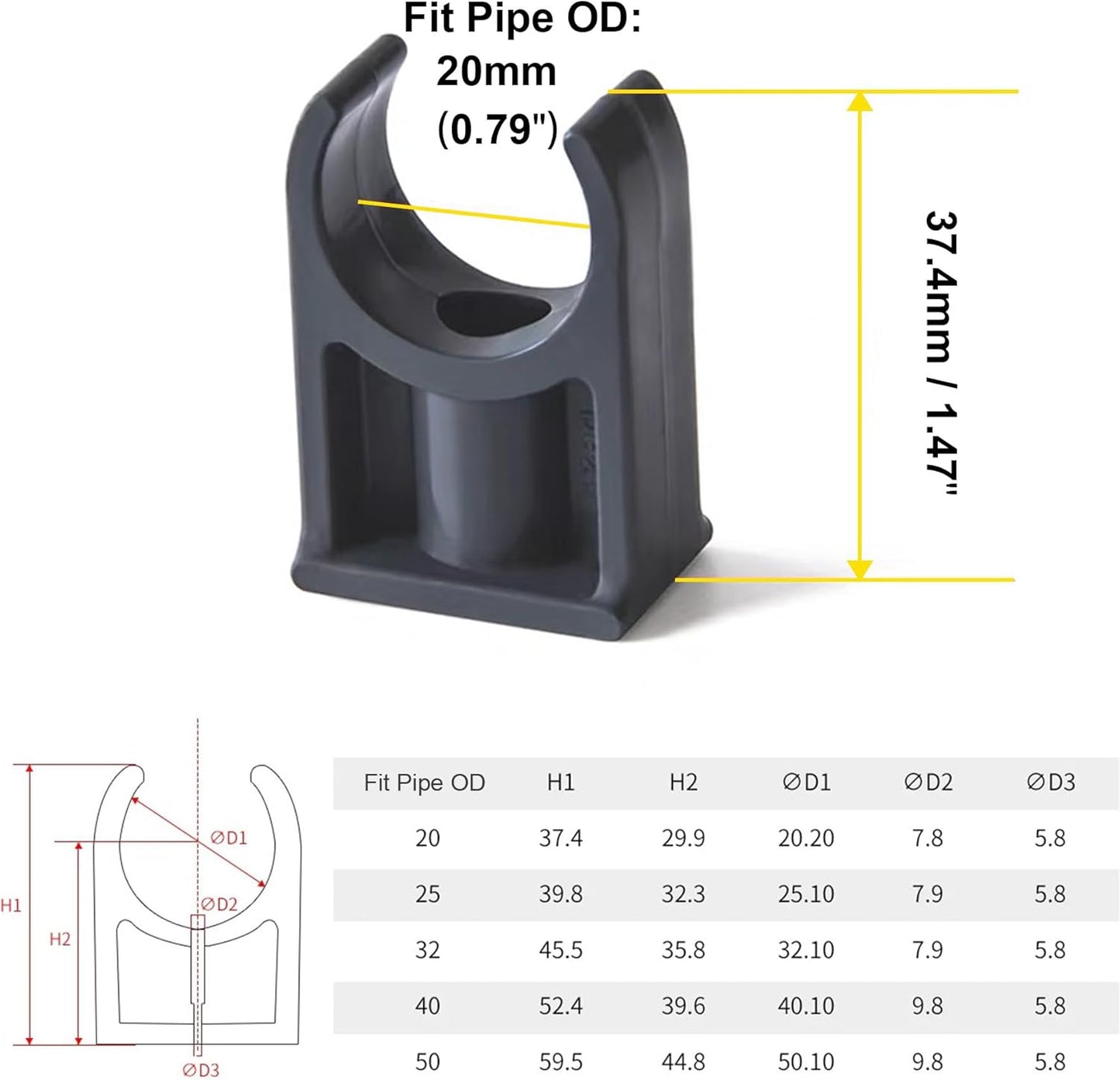 Soporte tubería PVC abrazadera fijación 0.79pulg 20 Uds
