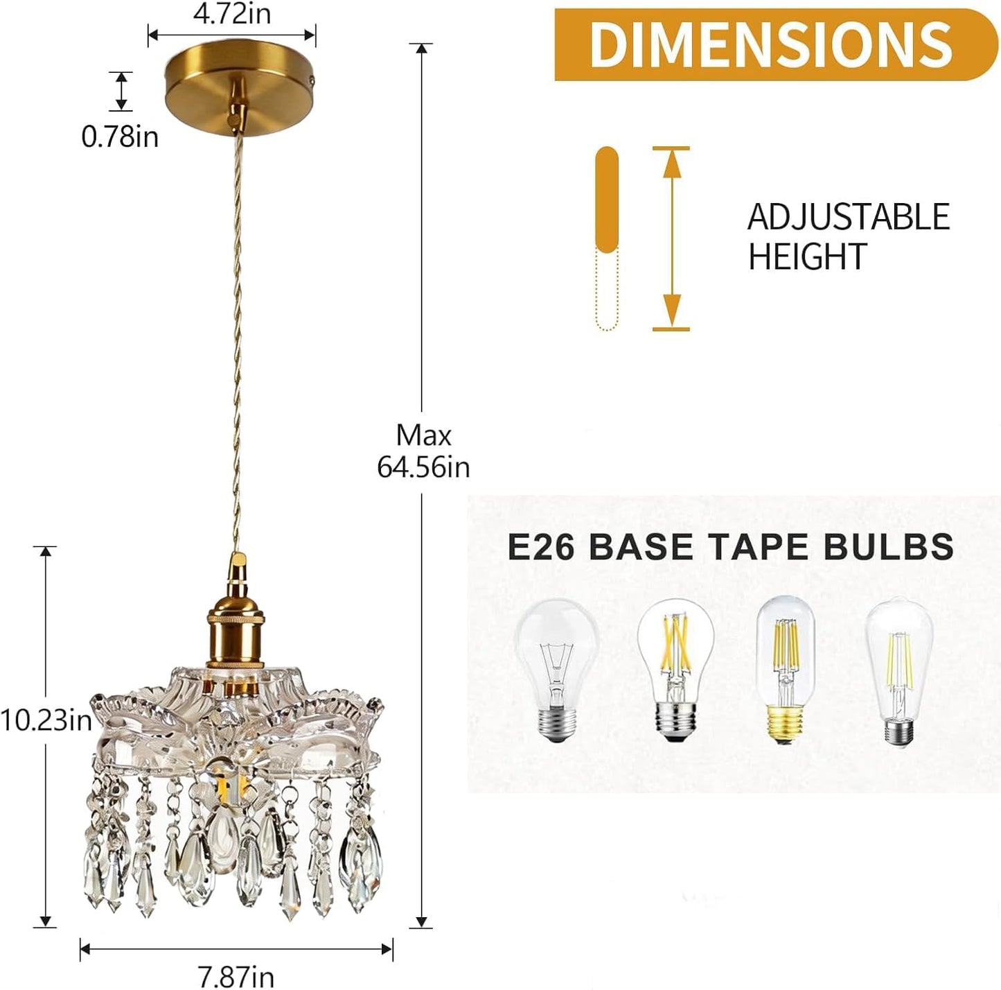 Lámpara colgante moderna de cristal con base latón ajustable