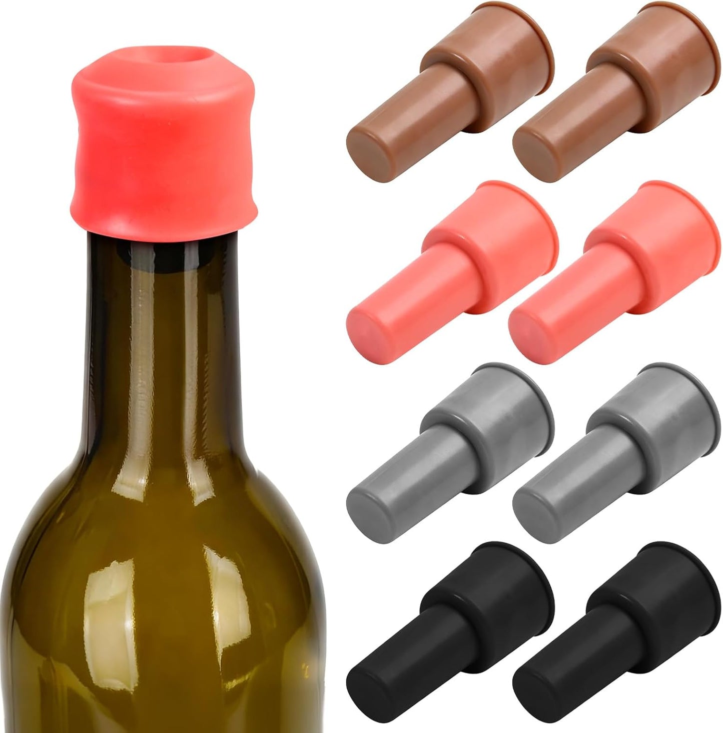 8 Tapones Silicona Botella Vino Reutilizable Doble Sello