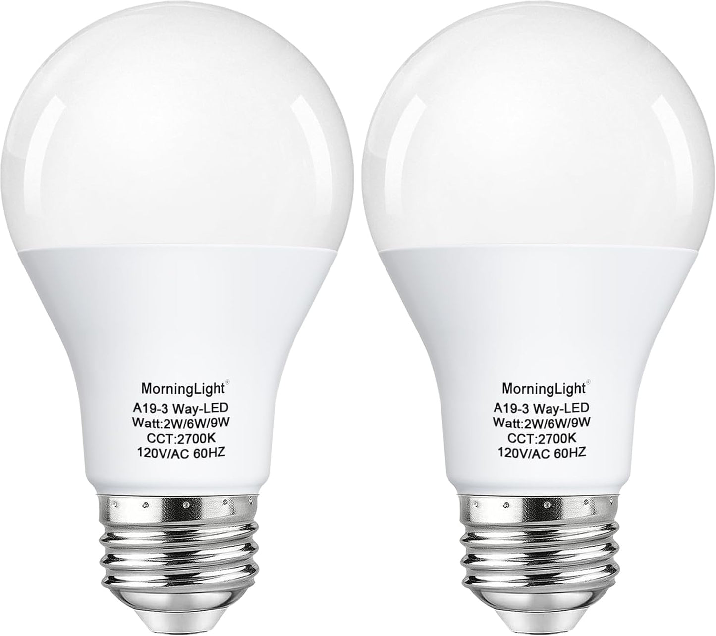 Pack 2 Bombillas LED A19 3 Vías 60W Blanco Cálido 2700K