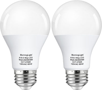 Pack 2 Bombillas LED A19 3 Vías 60W Blanco Cálido 2700K