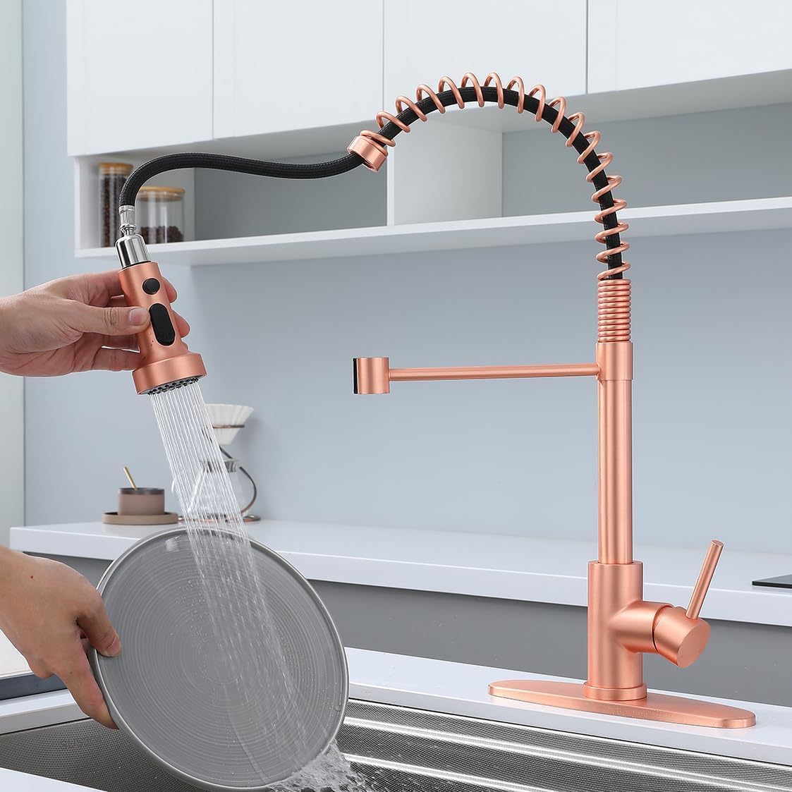 Grifo cocina extraíble con pulverizador cobre 3 funciones