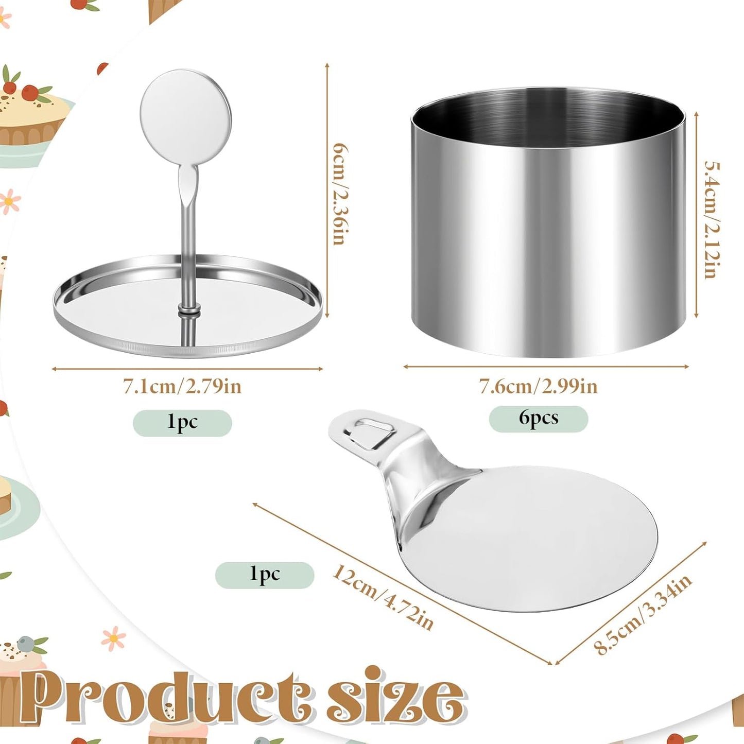 Paquete de 6 moldes redondos para tartas de 3 pulgadas en acero inoxidable sin costuras