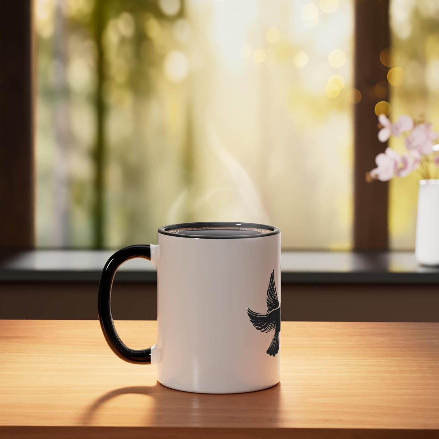 Taza cerámica dos palomas y corazón negro/blanco