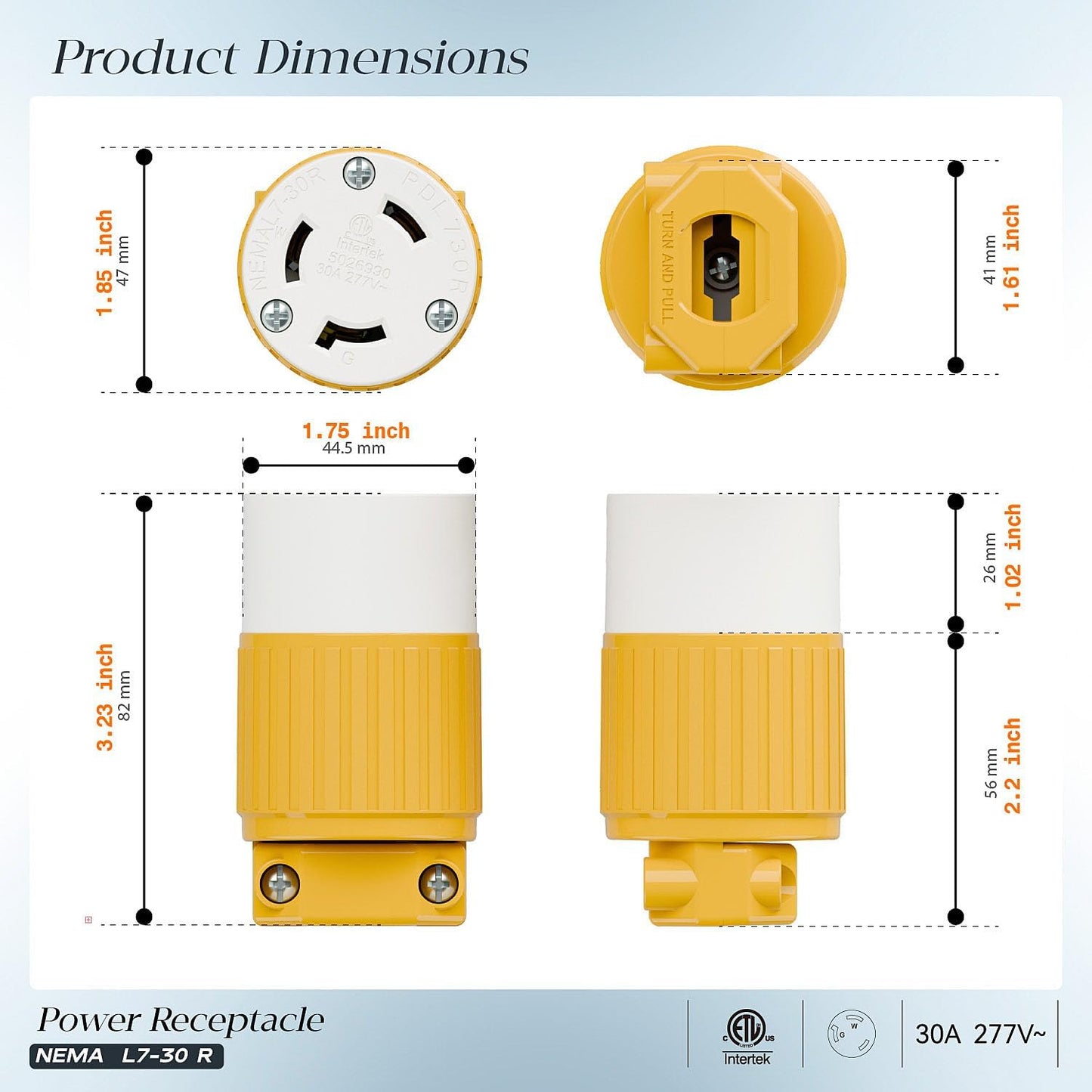 Enchufe L7-30R 30A 277V grado industrial hembra amarillo