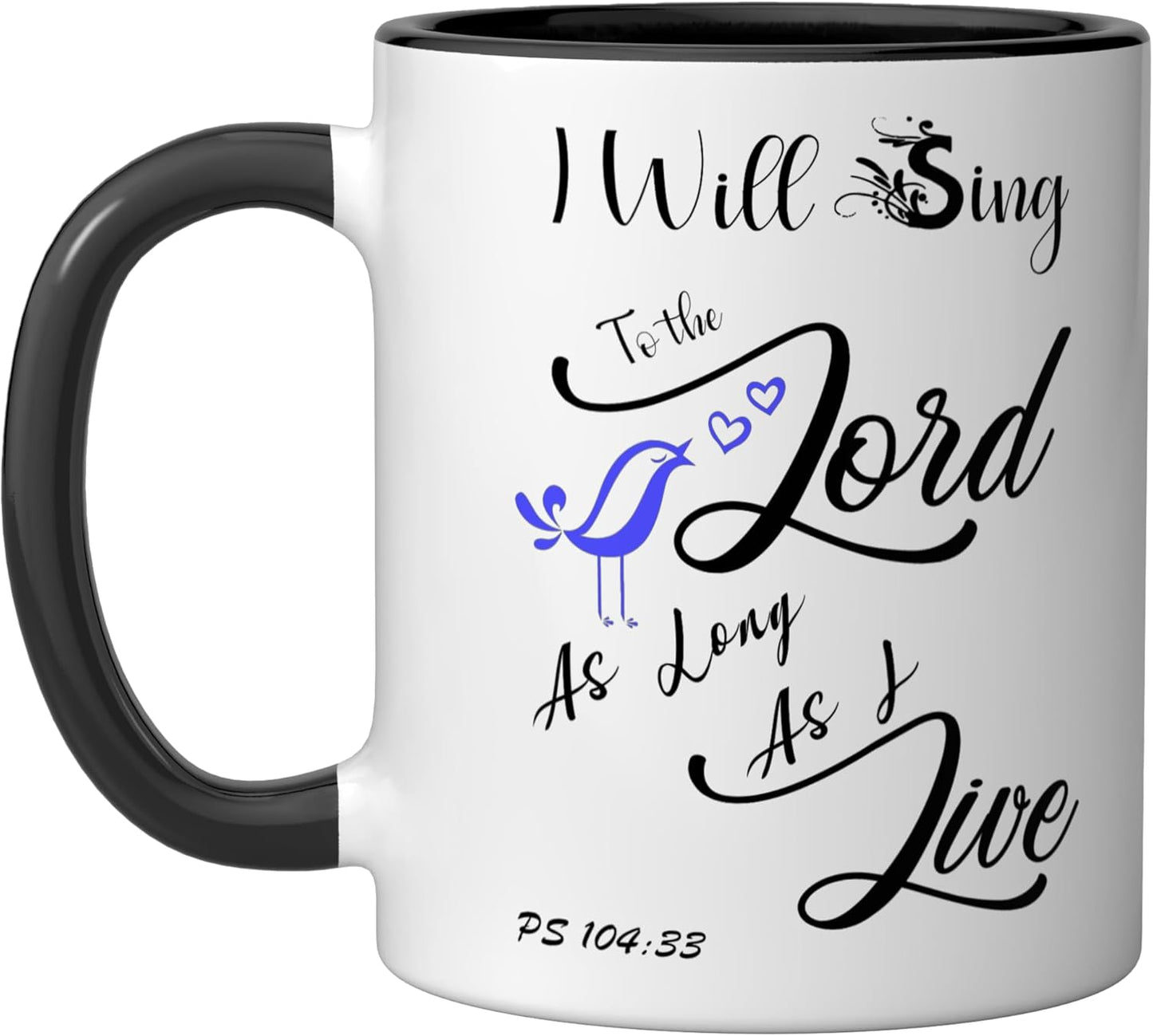Taza cerámica Salmo 104:33 negro y blanco