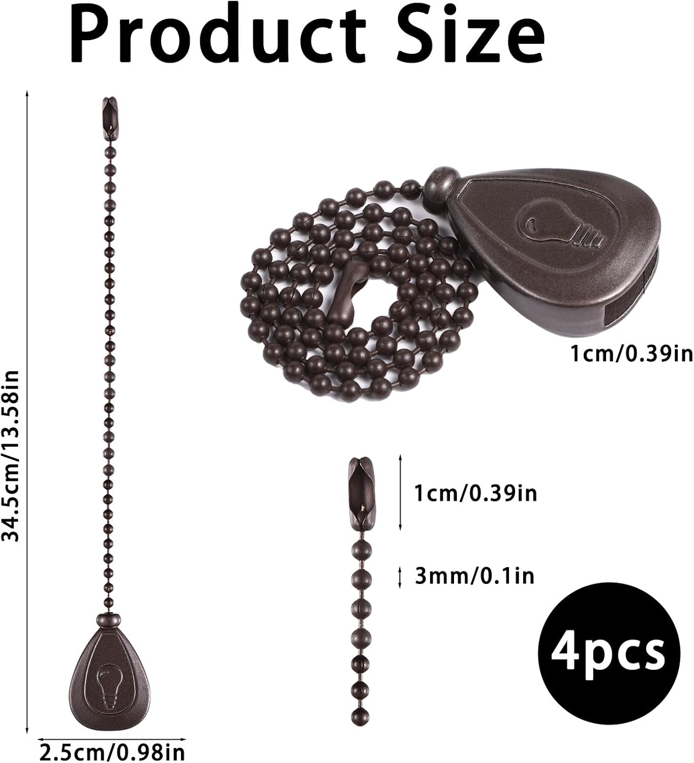 4 Pzas Extensión Cadena Techo 12pulg Negro con Perlas