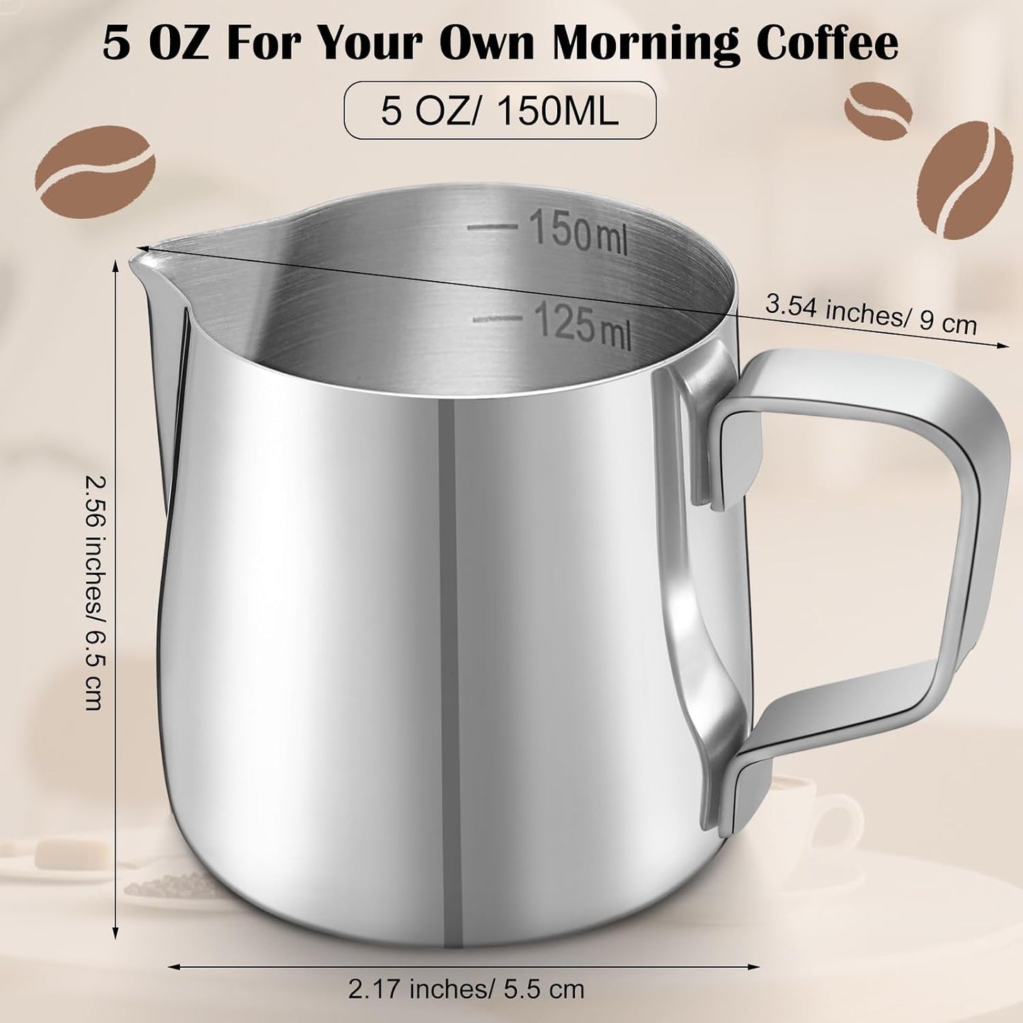 Set 9 Jarras Espuma Leche Acero Inox 5oz Plateado