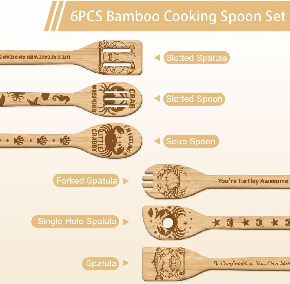 Juego de cucharas de madera para cocina con motivos de cangrejos