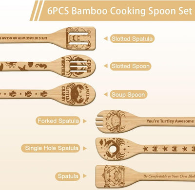 Juego de cucharas de madera para cocina con motivos de cangrejos